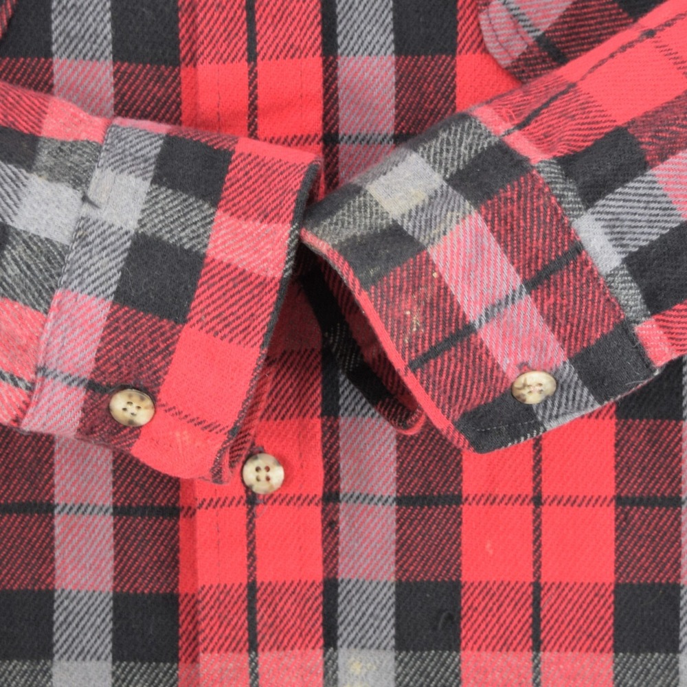 Private Property Men's XL Red Black Buffalo Plaid Flannel Shirt Vintage 80s USA - Picture 3 of 14